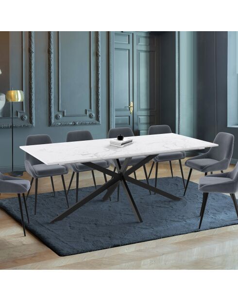 Table à manger extensible Spider effet marbre blanc/pieds noirs  - 200/240x90x75.5 cm