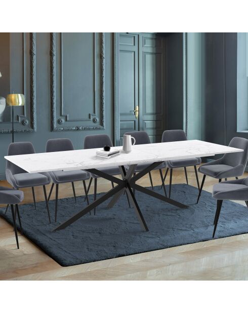 Spider Esstisch, ausziehbar, weißer Marmoreffekt/schwarze Beine — 200/240x90x75,5 cm