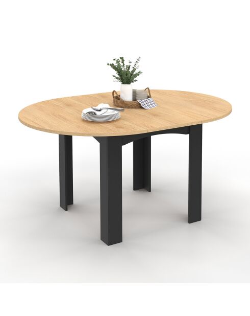 Table à manger ronde Dina bois/noir - 110/150x110x75 cm