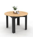 Table à manger ronde Dina bois/noir - 110/150x110x75 cm