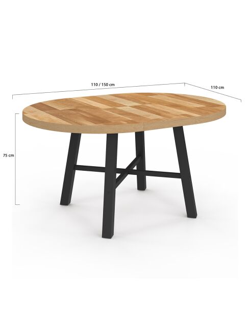 Table à manger ronde extensible Mathilde bois/noir  - 110/150x110x75 cm