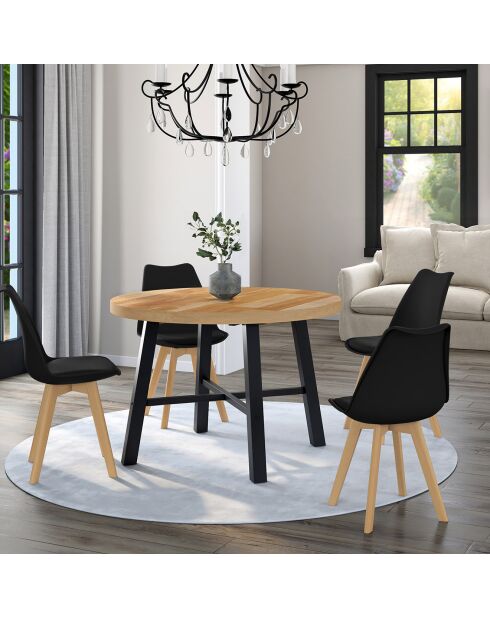 Mathilde ausziehbarer runder Esstisch Holz/Schwarz - 110/150x110x75 cm