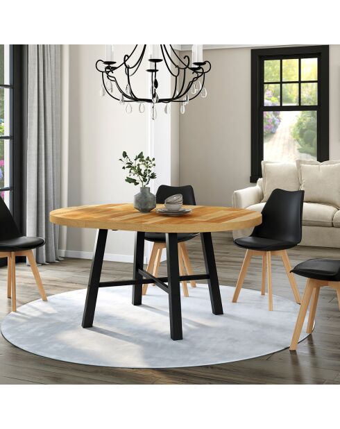 Table à manger ronde extensible Mathilde bois/noir  - 110/150x110x75 cm