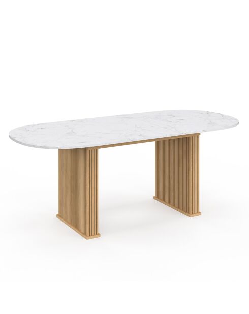 Table à manger extensible Marceau plateau effet marbre blanc/bois  - 160/200x90x75 cm
