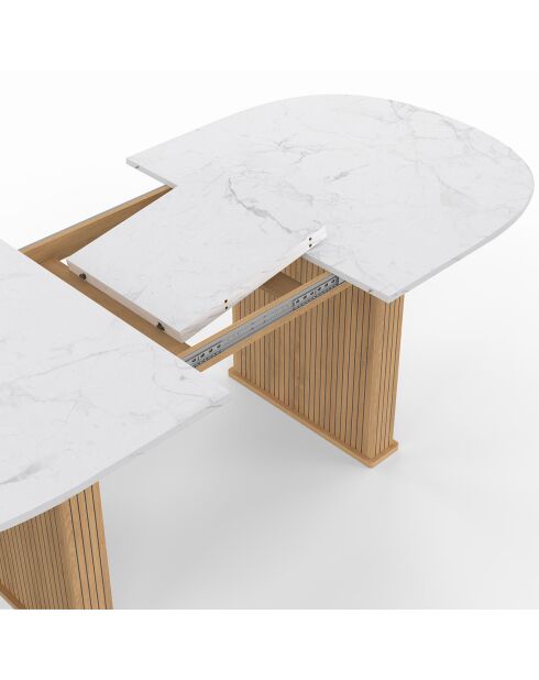 Table à manger extensible Marceau plateau effet marbre blanc/bois  - 160/200x90x75 cm