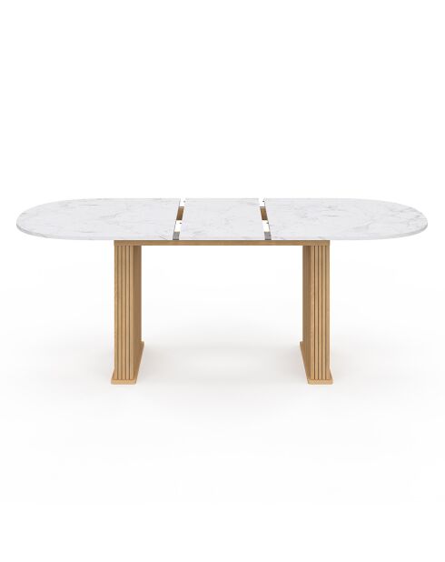 Table à manger extensible Marceau plateau effet marbre blanc/bois  - 160/200x90x75 cm