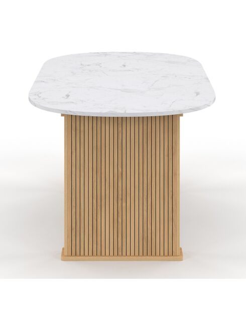 Table à manger extensible Marceau plateau effet marbre blanc/bois  - 160/200x90x75 cm