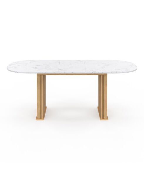 Table à manger extensible Marceau plateau effet marbre blanc/bois  - 160/200x90x75 cm