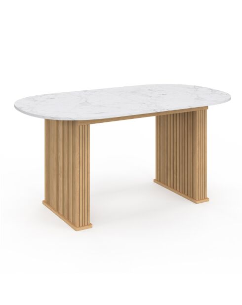 Table à manger extensible Marceau plateau effet marbre blanc/bois  - 160/200x90x75 cm