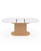 Table à manger extensible Maria plateau effet marbre blanc/pied effet cannelé bois  - 160/200x90x75 cm