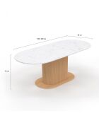 Table à manger extensible Maria plateau effet marbre blanc/pied effet cannelé bois  - 160/200x90x75 cm