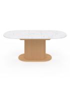 Table à manger extensible Maria plateau effet marbre blanc/pied effet cannelé bois  - 160/200x90x75 cm