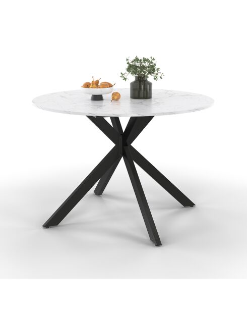 Table à manger ronde extensible Soline aspect marbre blanc/noir  - 110/150x110x76 cm