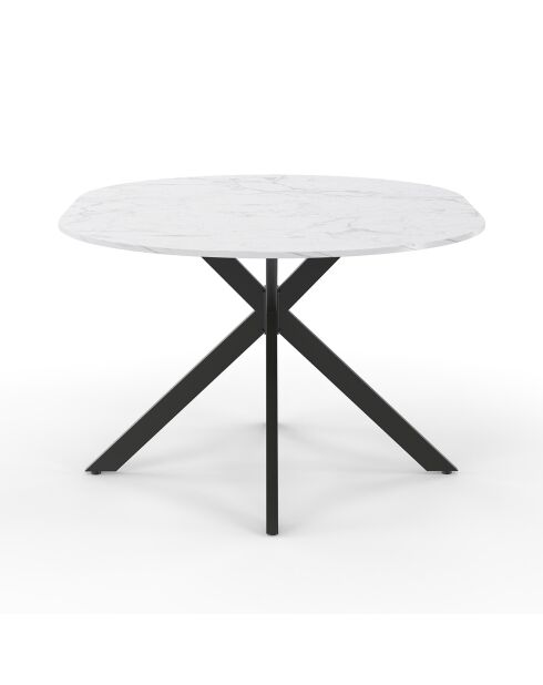 Table à manger ronde extensible Soline aspect marbre blanc/noir  - 110/150x110x76 cm
