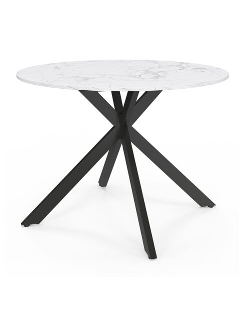 Table à manger ronde extensible Soline aspect marbre blanc/noir  - 110/150x110x76 cm
