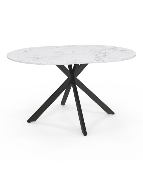 Table à manger ronde extensible Soline aspect marbre blanc/noir  - 110/150x110x76 cm