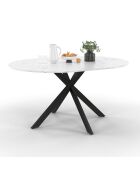 Table à manger ronde extensible Soline aspect marbre blanc/noir  - 110/150x110x76 cm