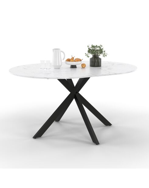 Table à manger ronde extensible Soline aspect marbre blanc/noir  - 110/150x110x76 cm
