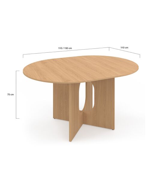 Mathis ausziehbarer runder Esstisch aus Holz - 110/150x110x75 cm