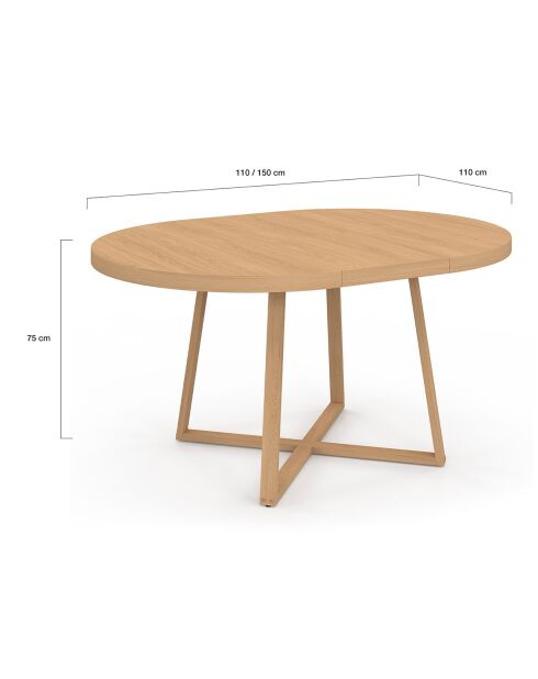 Table à manger ronde extensible Sana bois  - 110/150x110x75 cm