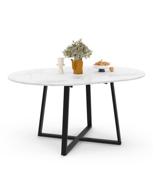 Table à manger ronde extensible Sana marbre blanc/noir - 110/150x110x75 cm
