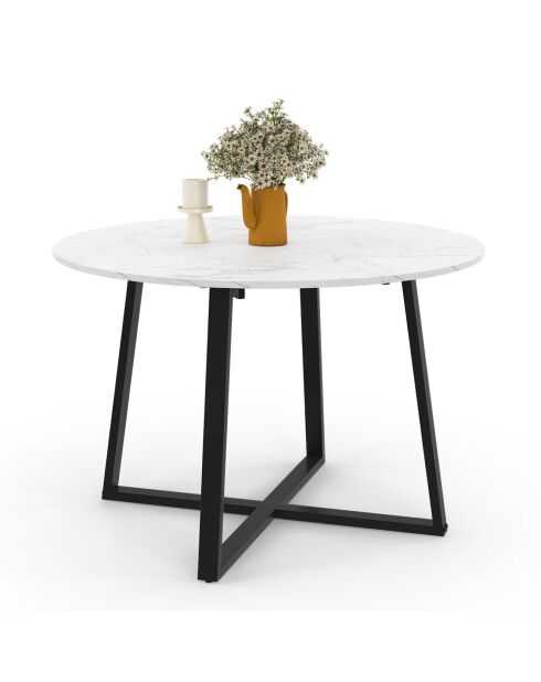 Table à manger ronde extensible Sana marbre blanc/noir - 110/150x110x75 cm