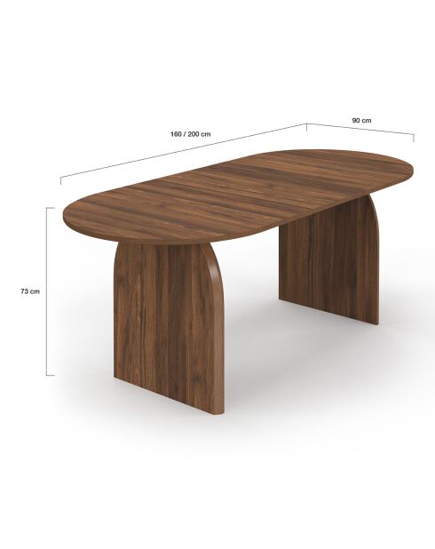 Table à manger extensible Japandi bois effet noyer - 160/200x90x75 cm