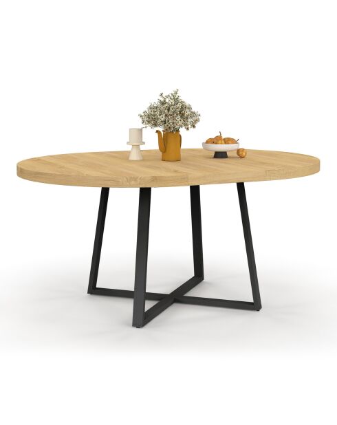 Table à manger ronde extensible Sana bois/noir - 110/150x110x75 cm