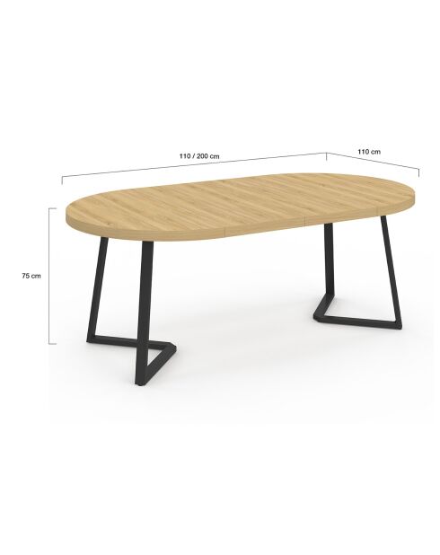 Table à manger ronde extensible Sana bois/noir  - 110/200x110x75 cm