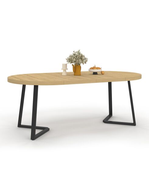 Table à manger ronde extensible Sana bois/noir  - 110/200x110x75 cm