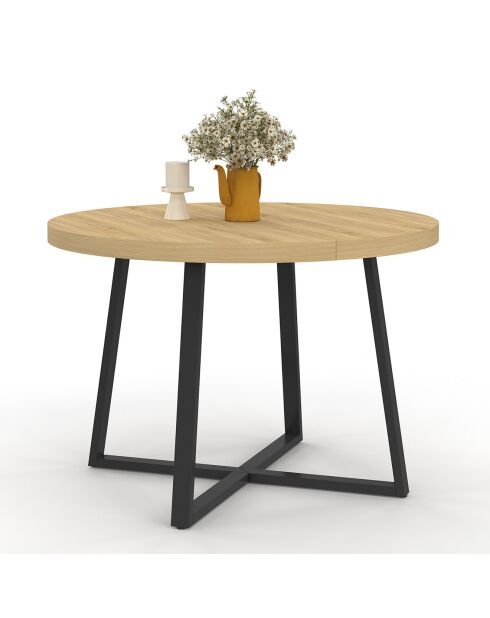 Table à manger ronde extensible Sana bois/noir  - 110/200x110x75 cm