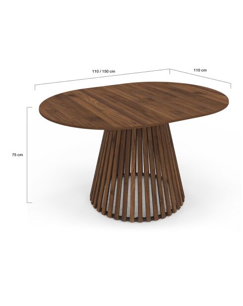 Uitschuifbare ronde eettafel Camélia walnotenhout - 110/150x110x75 cm