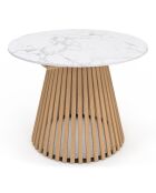 Table à manger ronde extensible Camélia bois avec plateau en effet marbre blanc - 110/150x110x75 cm