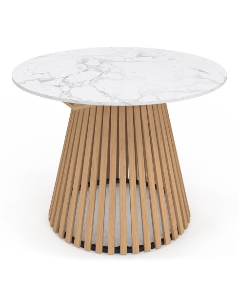 Table à manger ronde extensible Camélia bois avec plateau en effet marbre blanc - 110/150x110x75 cm