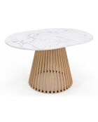 Table à manger ronde extensible Camélia bois avec plateau en effet marbre blanc - 110/150x110x75 cm