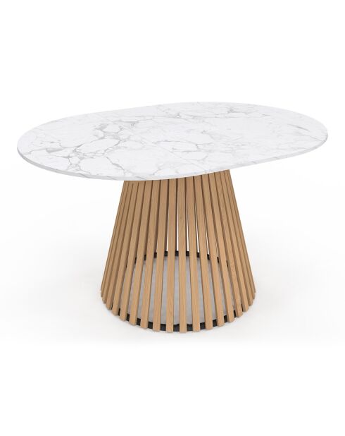 Table à manger ronde extensible Camélia bois avec plateau en effet marbre blanc - 110/150x110x75 cm