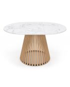 Table à manger ronde extensible Camélia bois avec plateau en effet marbre blanc - 110/150x110x75 cm