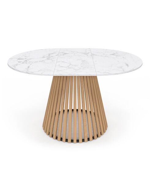Table à manger ronde extensible Camélia bois avec plateau en effet marbre blanc - 110/150x110x75 cm