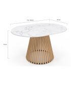 Table à manger ronde extensible Camélia bois avec plateau en effet marbre blanc - 110/150x110x75 cm