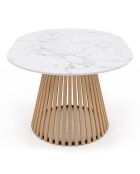 Table à manger ronde extensible Camélia bois avec plateau en effet marbre blanc - 110/150x110x75 cm