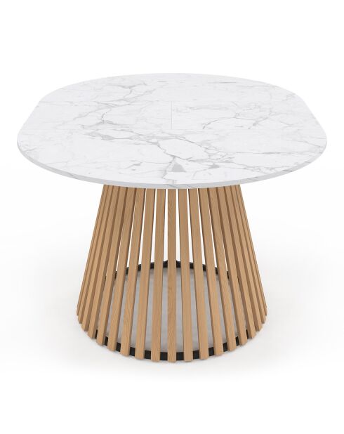 Table à manger ronde extensible Camélia bois avec plateau en effet marbre blanc - 110/150x110x75 cm