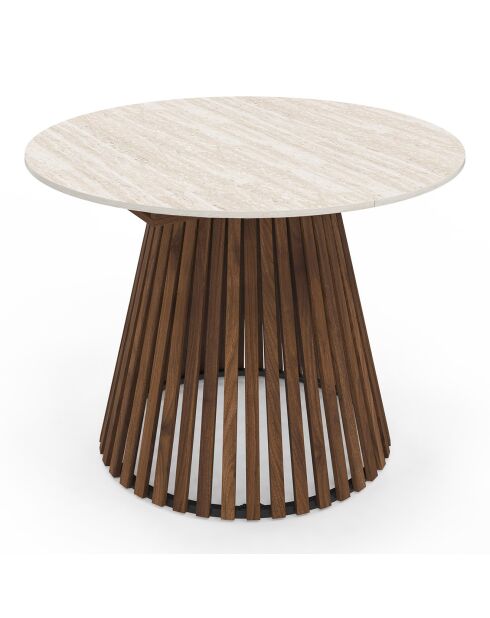 Ausziehbarer runder Esstisch Camélia mit Travertin-/Walnusseffekt — 110/150x110x75 cm