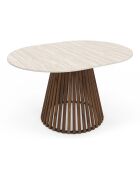 Ausziehbarer runder Esstisch Camélia mit Travertin-/Walnusseffekt — 110/150x110x75 cm