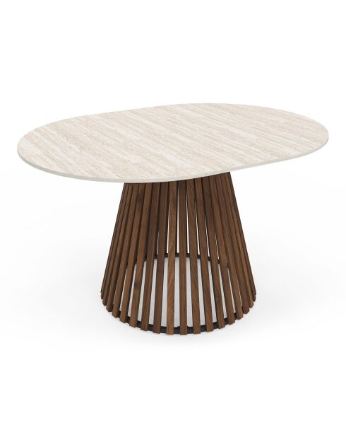 Ausziehbarer runder Esstisch Camélia mit Travertin-/Walnusseffekt — 110/150x110x75 cm