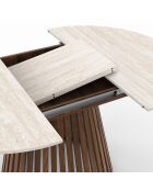 Ausziehbarer runder Esstisch Camélia mit Travertin-/Walnusseffekt — 110/150x110x75 cm