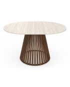 Ausziehbarer runder Esstisch Camélia mit Travertin-/Walnusseffekt — 110/150x110x75 cm