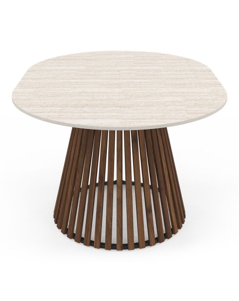 Ausziehbarer runder Esstisch Camélia mit Travertin-/Walnusseffekt — 110/150x110x75 cm