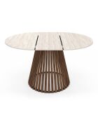 Ausziehbarer runder Esstisch Camélia mit Travertin-/Walnusseffekt — 110/150x110x75 cm