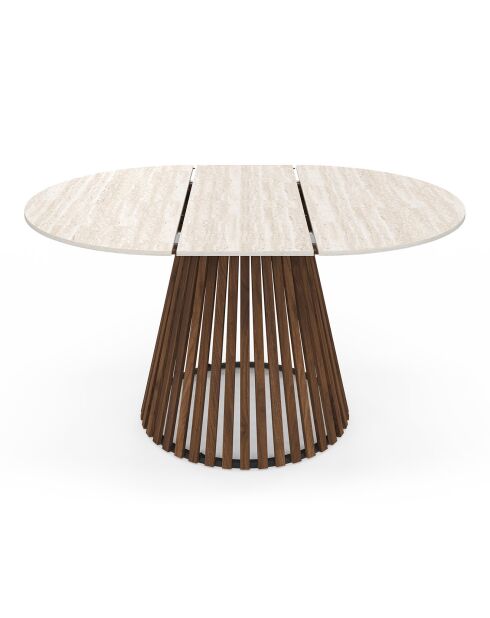 Ausziehbarer runder Esstisch Camélia mit Travertin-/Walnusseffekt — 110/150x110x75 cm