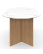 Table à manger extensible Gabin effet marbre blanc/pieds bois - 160/200x90x75 cm